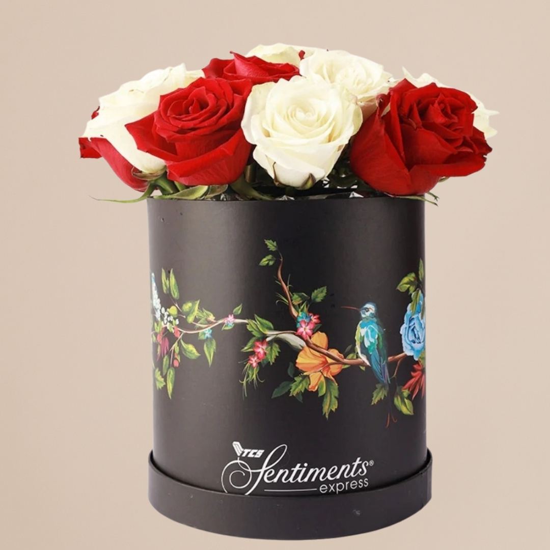 White & Red Roses Box (Imported Roses)